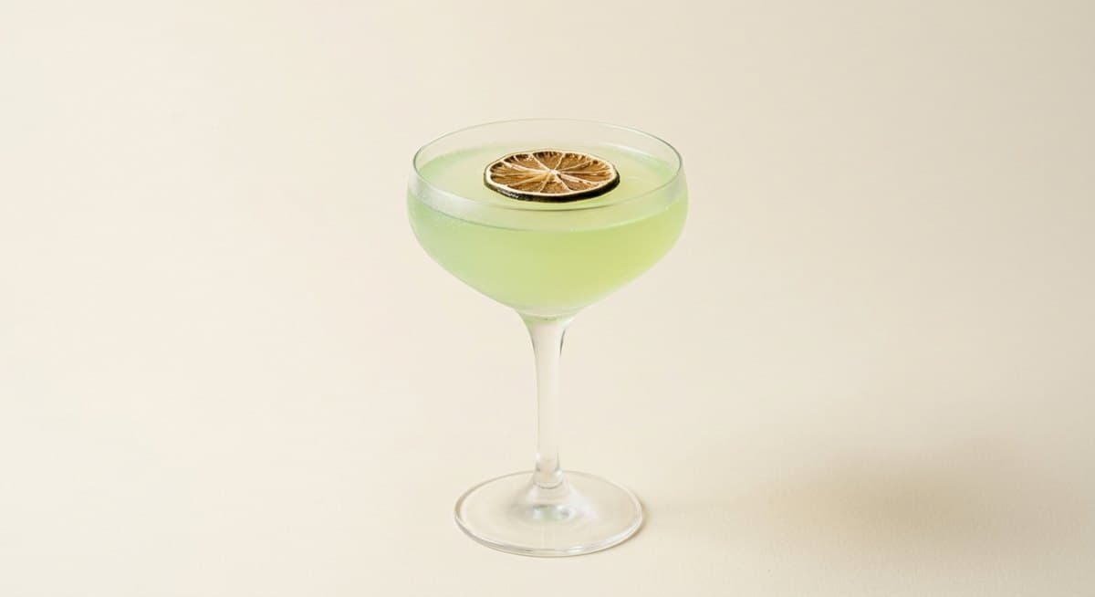 Gimlet with a dried lime wheel
