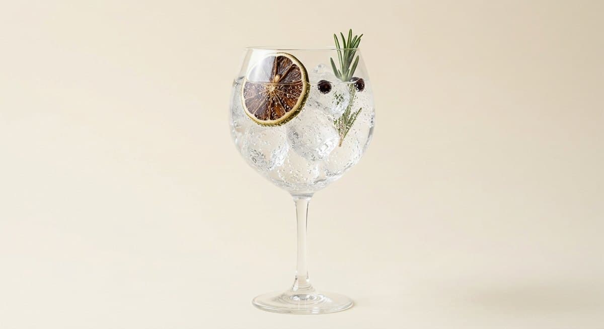 Gin and tonic with a dried lime wheel