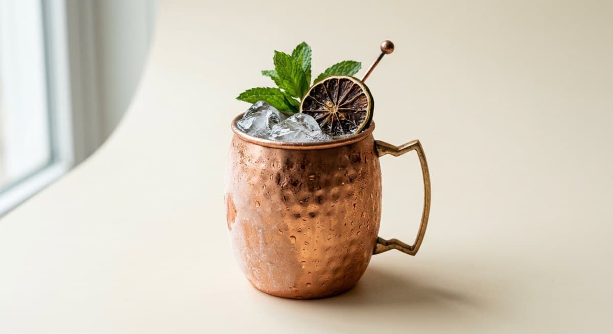 Moscow Mule with a dried lime wheel