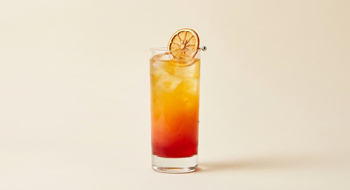 Tequila Sunrise with a dried orange wheel