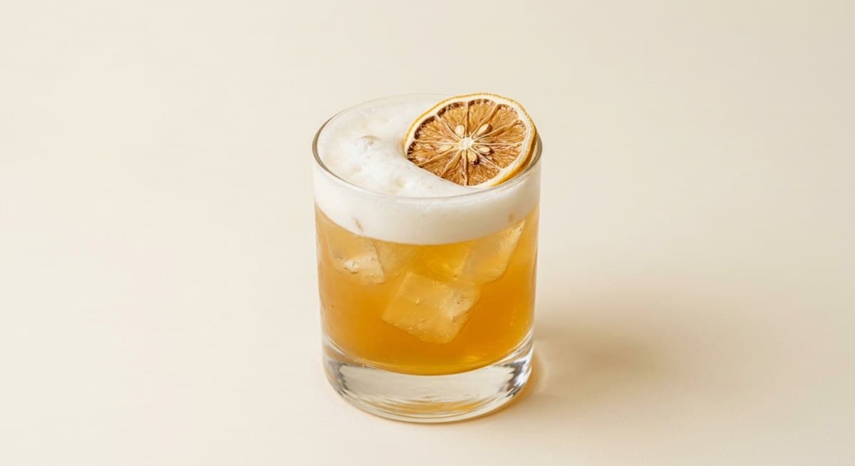 Whiskey sour with a dried lemon wheel