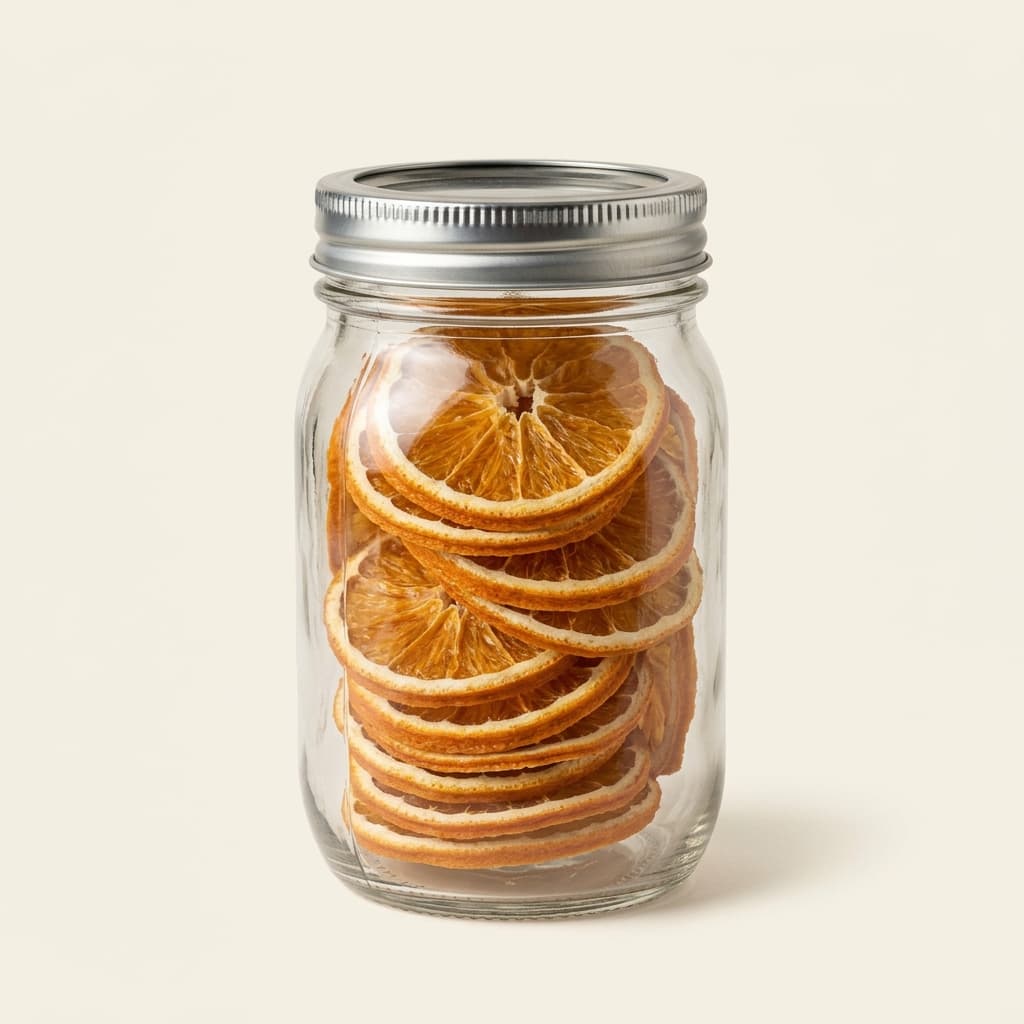 Garnish & Co. orange jar — dried New Zealand orange wheels in a glass mason jar with a brushed silver lid.